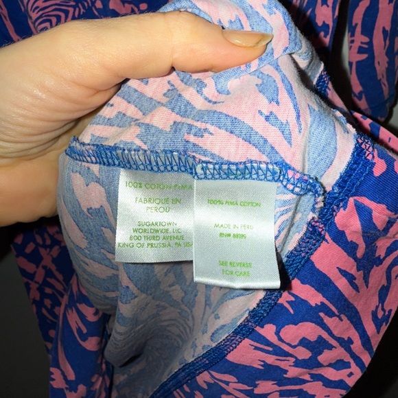 Lilly Pulitzer 100% Pima Cotton Palmetto Blue and Pink Long Sleeve Dress - Picture 8 of 9
